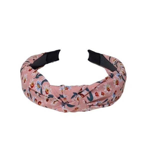Knot Pink White Floral Headband NEW - Picture 1 of 5